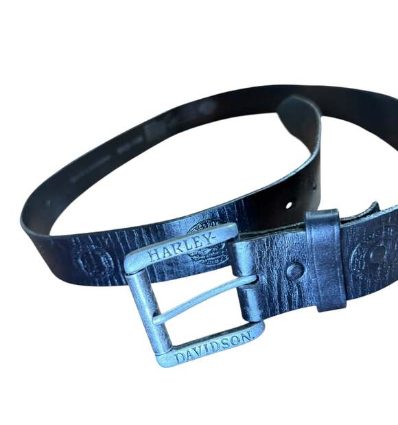 Harley-Davidson Black Leather Belt Skull Embossed USA Made Style 99526-15VM 44 - Picture 2 of 6